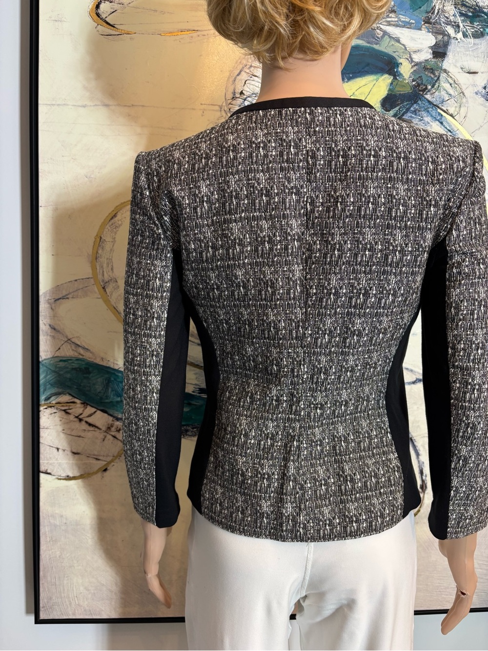 DKNYC Gray Tweed Zip-Front Blazer with Black Trim - Picture 8 of 14